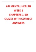 NR 326 ATI MENTAL HEALTH WEEK 1 CHAPTERS 1-1O QUIZES WITH CORRECT ANSWERS