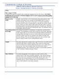 NR 439 Week 6 Assignment; Reading Research Literature (RRL) Worksheet