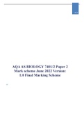 AQA AS BIOLOGY 7401/2 Paper 2 Mark scheme JANUARY 2022 Version: 1.0 Final Marking Scheme