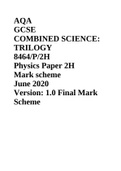 AQA GCSE COMBINED SCIENCE: TRILOGY 8464/P/2H Physics Paper 2H Mark scheme June 2020