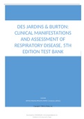 TEST BANK FOR DES JARDINS & BURTON CLINICAL MANIFESTATIONS AND ASSESSMENT OF RESPIRATORY DISEASE, 5TH EDITION