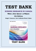 TEST BANK FOR NURSING RESEARCH IN CANADA:  Methods, Critical Appraisal, and Utilization, 4TH EDITION LoBiondo-Wood ISBN: 9781771720984 