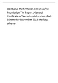 GCSE Mathematics Unit J56001 Foundation Tier Paper 1 General Certificate of Secondary Education Mark Scheme for November 2020