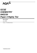 AQA GCSE CHEMISTRY 8462/2H Paper 2 Higher Tier Mark scheme June 2020
