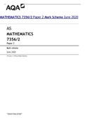 AQA MATHEMATICS 7356&sol;2 Paper 2 Mark Scheme June 2020