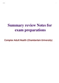 Summary review Notes for exam preparations Complex Adult Health (NR-341)