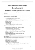 2022 Unit 8 Computer Games Development - Assignment 1 (DISTINCTION*) Investigate technologies used in computer gaming