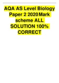 AQA AS Level Biology Paper 2 2020 Mark scheme ALL SOLUTION 100% CORRECT 