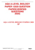 AQA A-LEVEL BIOLOGY PAPER 1 2020 QUESTION PAPER(VERIFIED QUESTIONS 2020-2023 LATEST UPDATE 