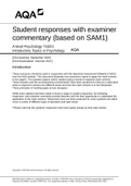 AQA Student responses with examiner commentary (based on SAM1) A-level Psychology 7182/1 Introductory Topics in Psychology