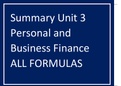 Summary Unit 3 Personal and Business Finance ALL FORMULAS