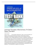 Lehninger Principles of Biochemistry 7th Edition by COX and Nelson Test Bank