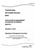 MAC3701 QUESTION BANK (APPLICATION OF MANAGEMENT ACCOUNTING TECHNIQUES)|20212022|Graded A+