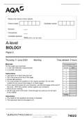 A-level BIOLOGY 7402/2 Paper 2 Questions June 2020 | file updated 2022||A-level BIOLOGY 7402/2 Paper 2 Mark scheme June 2020 | file updated 2022 100% correct answers