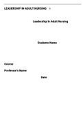 Leadership In Adult Nursing assignment |20212022|UPDATED VERSION