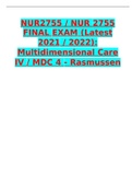 NUR 2755 ATI-Med surge-Ultimate 2021 Correctly Solved/NUR 2755 Multidimensional Care IV. Test 1 Study Guide/NUR 2755 FINAL EXAM (Latest 2021 / 2022): Multidimensional Care IV / MDC 4 - Rasmussen/ATI Med-Surg Proctored Exam Latest Updated Solution 100%