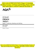 AQA A-level FRENCH 7652/1 Paper 1 Listening, Reading Version: 1.0 Final and Writing Mark scheme June 2021/2022 LATEST UPDATE RATED A+