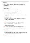 Macro FTC1 Unit 5 Study Guide Money&comma; Financial Markets&comma; and Monetary Policy- Western Governors University