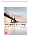 TEST BANK SOLUTIONS MANUAL FOR MANAGERIAL ACCOUNTING: CREATING VALUE IN A DYNAMIC BUSINESS ENVIRONMENT, 12TH EDITION, RONALD HILTON, DAVID PLATT