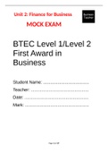 BTEC Level 1/Level 2  First Award in  Business| 2022 UPDATE | mock exam 2 ( Answers available in bundles)