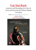 Anatomy & Physiology The Unity of Form and Function 9th Edition Saladin Test Bank
