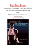 Anatomy & Physiology: The Unity of Form and Function 7th Edition Saladin Test Bank