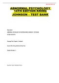 TEST BANK FOR ABNORMAL PSYCHOLOGY 14TH EDITION KRING JOHNSON
