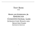 American Constitutional Law Introductory Essays and Selected Cases - Complete Test test bank - exam questions - quizzes (updated 2022)