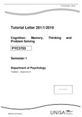 PYC 3703 Tutorial Letter 201/1/2019  Cognition: Memory, Thinking	and Problem Solving
