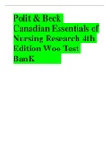 Polit & Beck Canadian Essentials of Nursing Research 4th Edition Woo Test BanK 