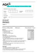   AQA A LEVEL PHYSICS EXAM PAPER 1 2020   A-level PHYSICS Paper 1 questions only( ANSWERS AVAILABLE IN BUNDLE )