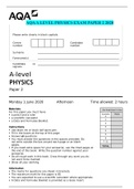AQA A LEVEL PHYSICS EXAM PAPER 2 2020      A-level PHYSICS Paper 2| QUESTIONS ONLY( Answers available in bundle )