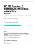 NR 327 CHAPTER 17 POSTPARTUM PHYSIOLOGIC ADAPTATIONS. QUESTIONS WITH WELL EXPLAINED CORRECT ANSWERS.