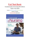 Fundamentals of Nursing 9th Edition by Taylor, Lynn, Bartlett Test Bank complete All chapters