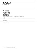 AQA   A-level POLITICS 7152/1 Paper 1 Government and politics of the UK Mark scheme June 2020| LATEST UPDATE 
