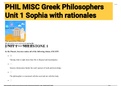 Exam (elaborations) PHIL MISC Greek Philosophers Unit 1 Sophia with ra 