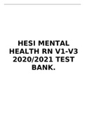 HESI MENTAL HEALTH RN V1-V3 2020/2021 TEST BANK.
