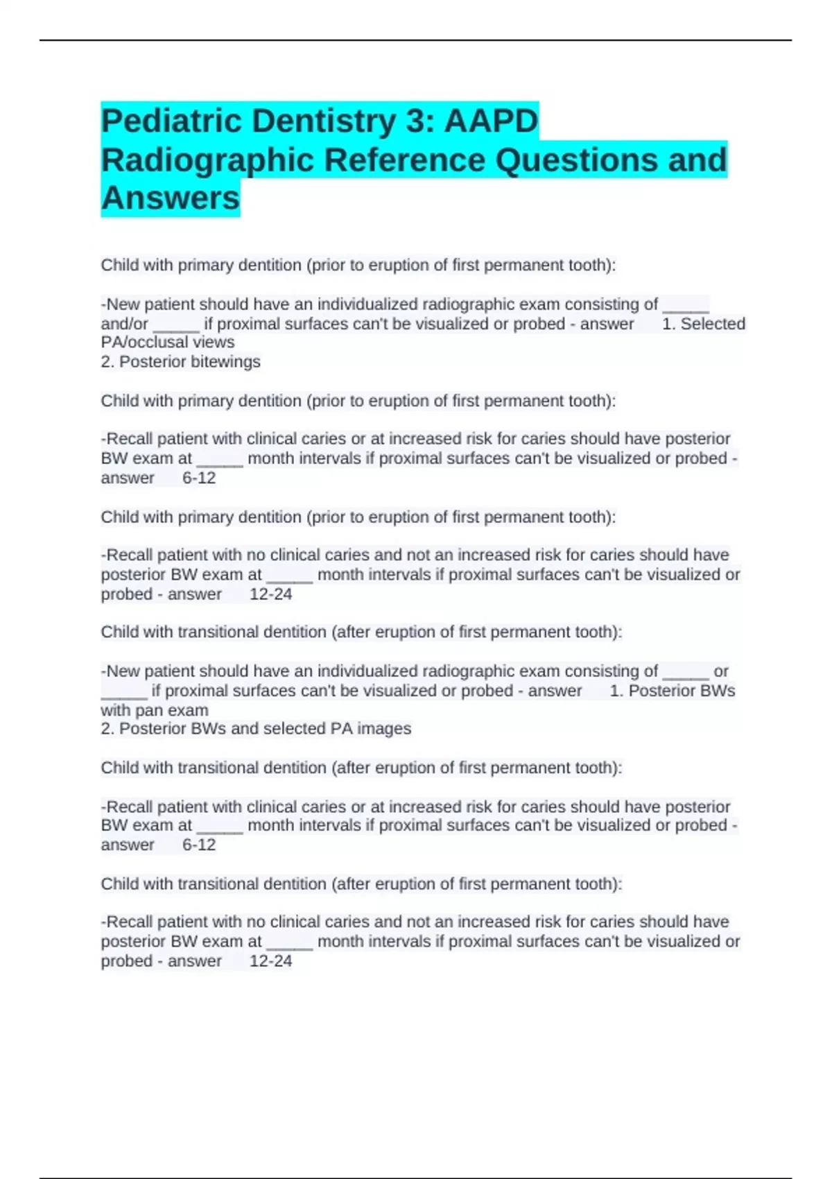 Pediatric Dentistry 3: AAPD Radiographic Reference Questions and ...