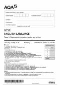 AQA GCSE ENGLISH LANGUAGE Paper 1 Explorations in creative reading and writing QP 2024