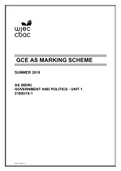 WJEC AS Level | GCE GOVERNMENT AND POLITICS - UNIT 1 SUMMER 2019 MARK SCHEME UNIT 1: GOVERNMENT IN WALES AND THE UNITED KINGDOM MARK SCHEME | 100 % correct 2022 update 
