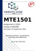 MTE1501 Assignment 4 &lpar;DETAILED ANSWERS&rpar; 2024 - DISTINCTION GUARANTEED