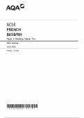 AQA GCSE FRENCH 8658&sol;RH Paper 3 Reading Higher Tier Mark scheme June 2024 Version&colon; 1&period;0 Final