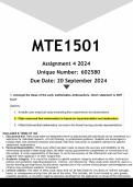 MTE1501 Assignment 4 &lpar;ANSWERS&rpar; 2024 - DISTINCTION GUARANTEED