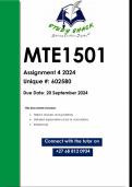 MTE1501 Assignment 4 &lpar;QUALITY ANSWERS&rpar; 2024