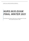 WALDEN UNIVERSITY, NURS 6635 EXAM FINAL, WINTER 2021 Exam Elaborations Questions With Answers and E