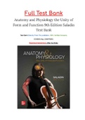 Anatomy and Physiology the Unity of Form and Function 9th Edition Saladin Test Bank.