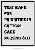 TEST BANK FOR PRIORITIES IN CRITICAL CARE NURSING 8TH EDITION BY URDEN 2022 UPDATE
