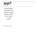AQA GCSE 8463H T4-AM PHYSICS 2021 ASSESSMENT MATERIALS QUESTIONS PHYSICS TEST 4&colon; FORCES &lpar;HIGHER&rpar;
