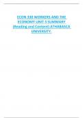 ECON 330 WORKERS AND THE  ECONOMY UNIT 3 SUMMARY  &lpar;Reading and Content&rpar; ATHABASCA  UNIVERSITY