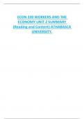 ECON 330 WORKERS AND THE  ECONOMY UNIT 2 SUMMARY  &lpar;Reading and Content&rpar; ATHABASCA UNIVERSITY